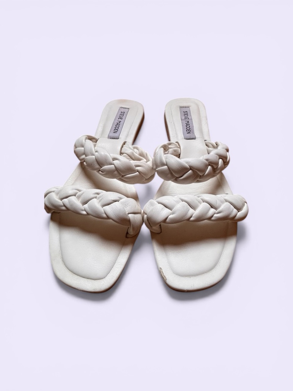 Steve Madden Cream Braided Double-Strap Slide Sandals